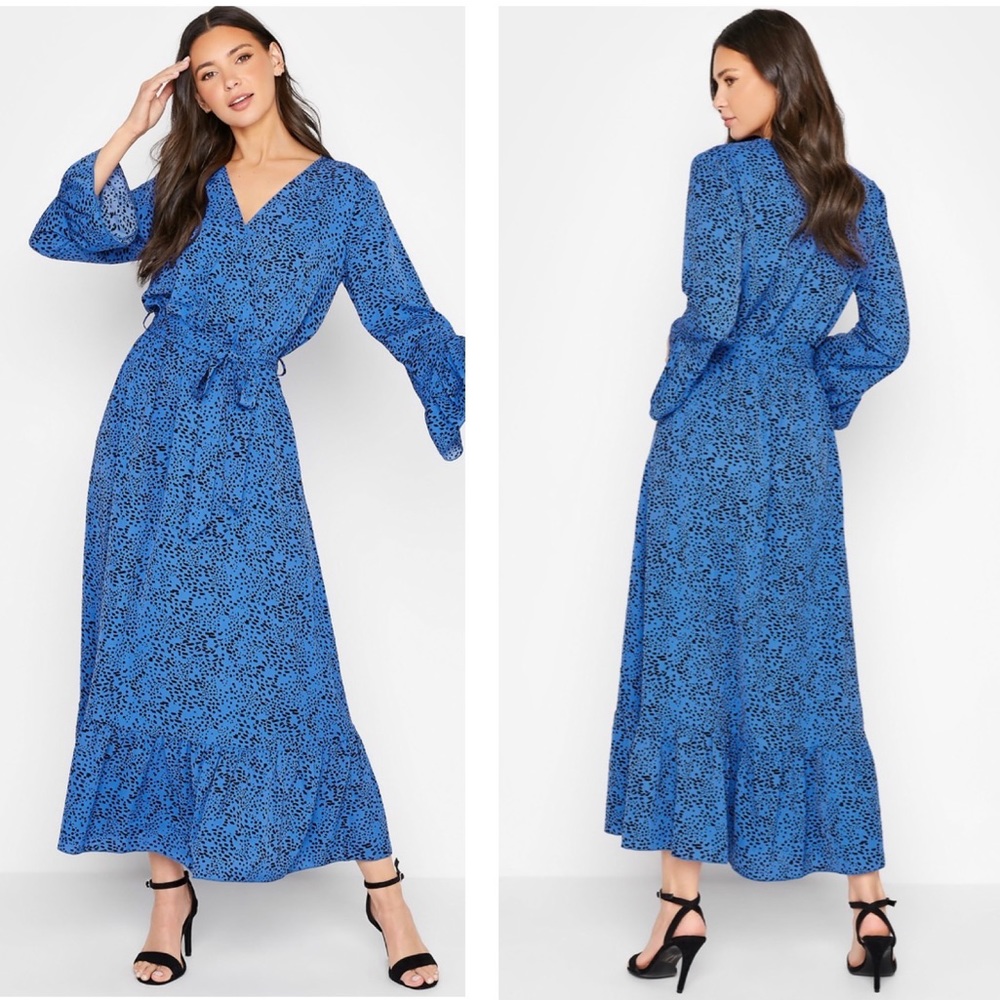 Long Tall Sally LTS Tall Cobalt Blue Dalmatian Print Wrap Dress Size 10